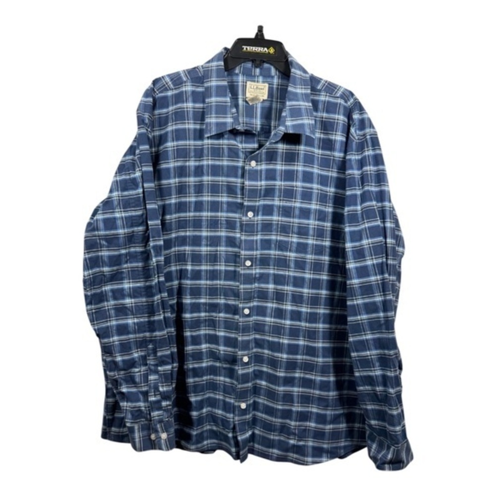 LL Bean Button Down Shirt Mens Size XXL Blue Plaid Long Sleeve Cabincore Outdoor